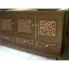 mebel jepara bifet tv kerawang pintu 3 ukuran 150cm finishing bakar