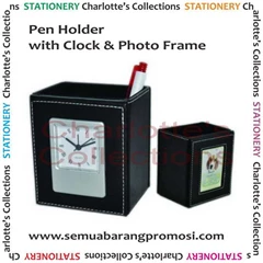 pen holder with clock and photo frame/ tempat pen