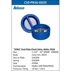 hiwa - dual plate check valve, wafer, pn16