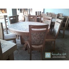 set kursi makan trembesi koin meja bulat