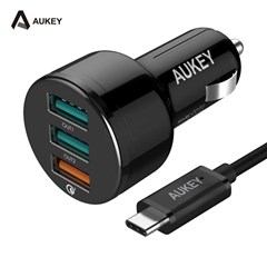 aukey cc-t11 42w quick charge 3.0 car charger - hitam