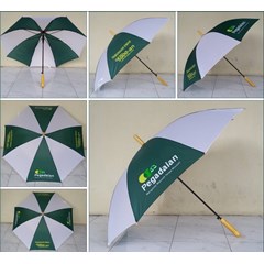 payung standart hijau putih gagang kayu