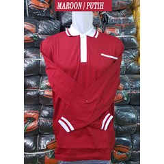 kaos cotton cardet 24s tangan panjang maroon kombinasi putih