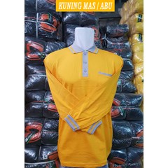 kaos kerah cotton cardet 24s tangan panjang kuning mas kombinasi abu