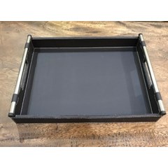 nampan tray kulit coklat lis besi minimalis