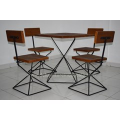 set kursi meja cafe kombinasi besi kerajinan kayu