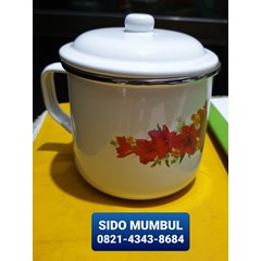 mug cangkir enamel seng kembang tutup 12 cm