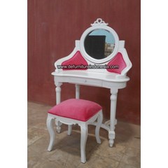 kerajinan kayu meja rias pink loli