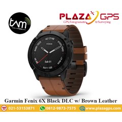 garmin fenix 6x black dlc w/ brown leather smart watch / 081298737575