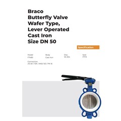 butterfly valve wafer type lever opt ptfe dn50 braco