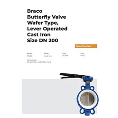 butterfly valve wafer type lever opt ptfe dn200 braco