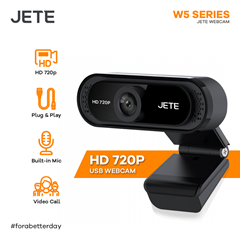 webcam 720p hd jete w5 with build in mic - garansi resmi 2 tahun