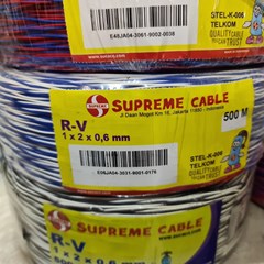 kabel telepon jumper : 1x2x0,6mm - merk supreme / roll 500 meter