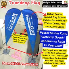 teardrop flag / flying banner + cetak poster satin + proses 24 jam