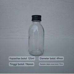 125ml botol bening bulat dengan tutup alumimium