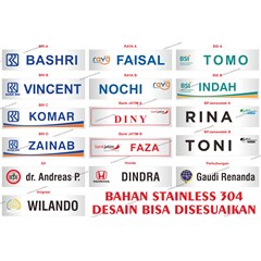 kerajinan logam papan nama meja 20 cm stainless 1 plat 1 sisi