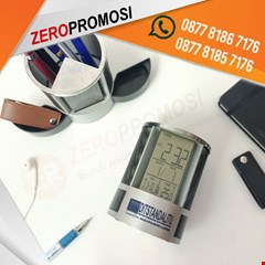 souvenir jam dinding meja promosi - pen holder & desk clock jhl 2668