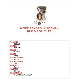 mixer pengaduk adonan roti kap 7 liter