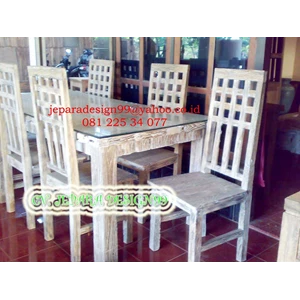 perabot jati set kerusi dan meja makan ontario rustic set 6 kursi + meja ( code : jd - drs - 001 )
