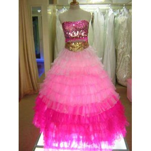 gaun pink tumpuk