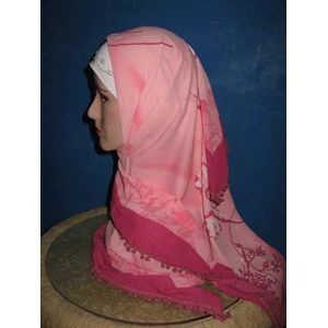 jilbab silk segi empat pink