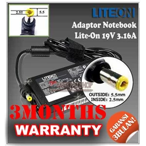 adaptor/ adapter/ charger lite-on 19v 3.16a original/ asli/ genuine/ compatible/ kw1 for/ untuk laptop/ notebook/ netbook/ netbuk acer series/ compaq series/ dell series/ hp series/ toshiba series ( 5.5 * 2.5 mm)