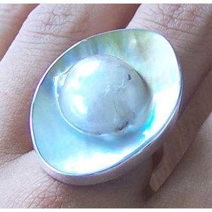 mabe pearl silver ring / cincin oval perak mutiara mabe