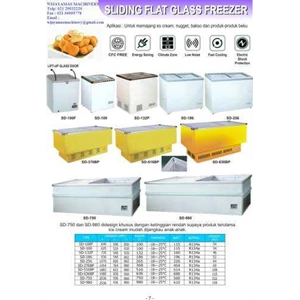 sliding flat glass freezer / alat pemajang es cream, nugget, bakso dan produk-produk beku lainnya / sd-100f/ sd-100/ sd-132p/ sd-186/ sd-256/ sd-376bp/ sd-516bp/ sd-636bp/ sd-750/ sd-98 0