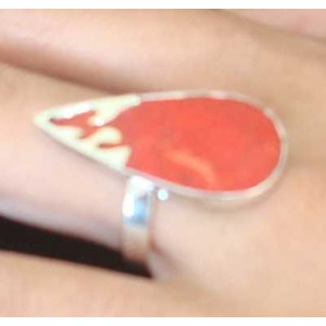 shell red coral with silver / cincin kerang koral merah dengan perak