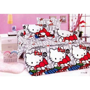 sprei, bed cover, bed cover set hello kitty candy grey