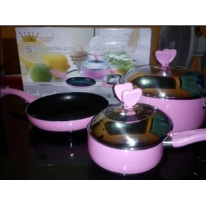 pink cookware set amc queen 5pcs non-stick murah dan friendly 350ribu