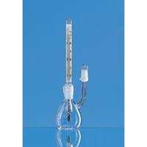 glass density bottle calibrated with thermometer