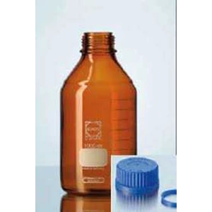 duran* laboratory bottle with din thread, graduated, pp blue scew cap, pp pouring ring, iso 4796, amber 1000ml