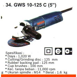 gurinda tangan gws 10-125 c ( 5 ) bosch power tools