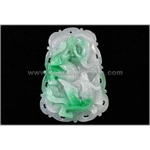 beautiful white & green apple jade/ giok burma carving hong liang - gu 040