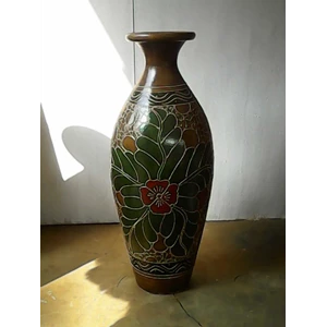 vas keramik klasik motif bunga