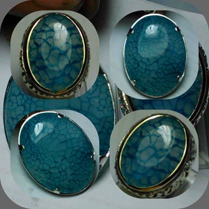 sepasang batu blue chalcedony motif dragon skin / sisik naga biru