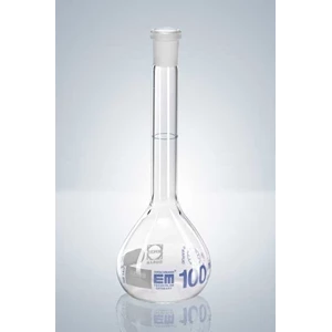 volumetric flask, duran class a amber glass, conformity certified, with dated identification, with ns ground and poly stopper cat. no. 264 01 93