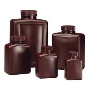 nalgene® 312009-0008 rectangular plastic bottle, amber hdpe with pp screw cap, bulk pack, 250ml