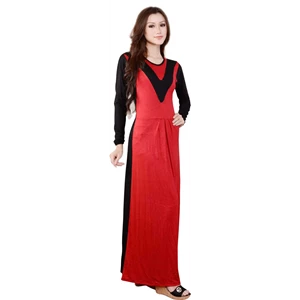 maxi dress rayon spandex merah kombinasi hitam-1