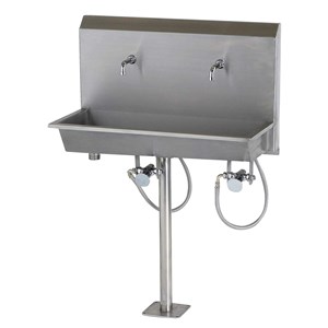 stainless steel table sink ( meja wastafel stainless model 2 keran dengan 1 kaki)