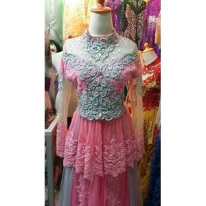 kp 1003 kebaya pengantin modern pink kombinasi silver-2