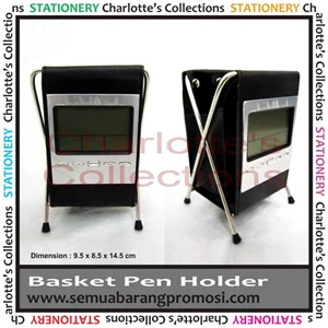 staitionery/ basket pen holder with clock/ tempat pen
