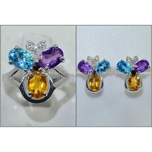 beautiful sparkling three natural precious stone ( harga promo )