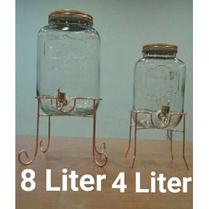 dispenser toples kaca kran dengan kaki besi