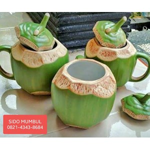 mug cangkir coconut kelapa degan keramik tutup