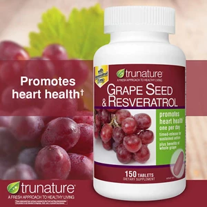 trunature grape seed & resveratrol, 150 timed-release tablets.