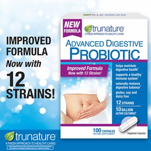 trunature advanced digestive probiotic, 100 capsules.