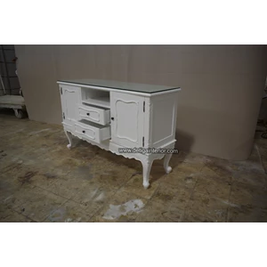 meja cabinet tv putih duco kerajinan kayu