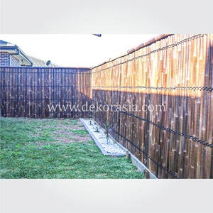 natural half bamboo fence with 3 back slats and black coco rope code art no : bb 17-6